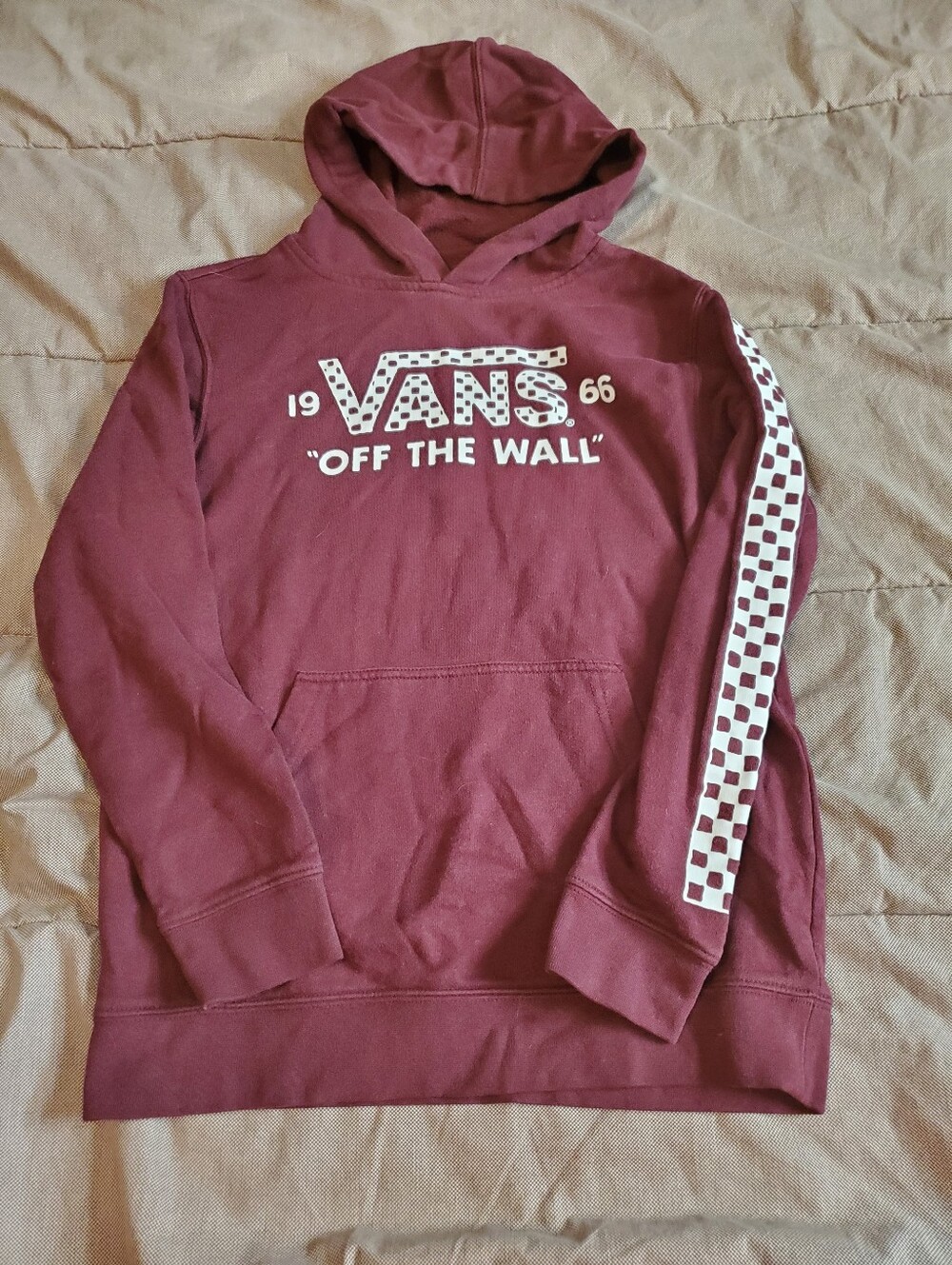 Vans Off The Wall Maroon/White Logo Graphic Pullover Pocket Hoodie Size Medium